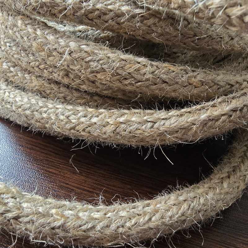 Cordón trenzado redondo de 7mm Yute con 10 rafias de relleno